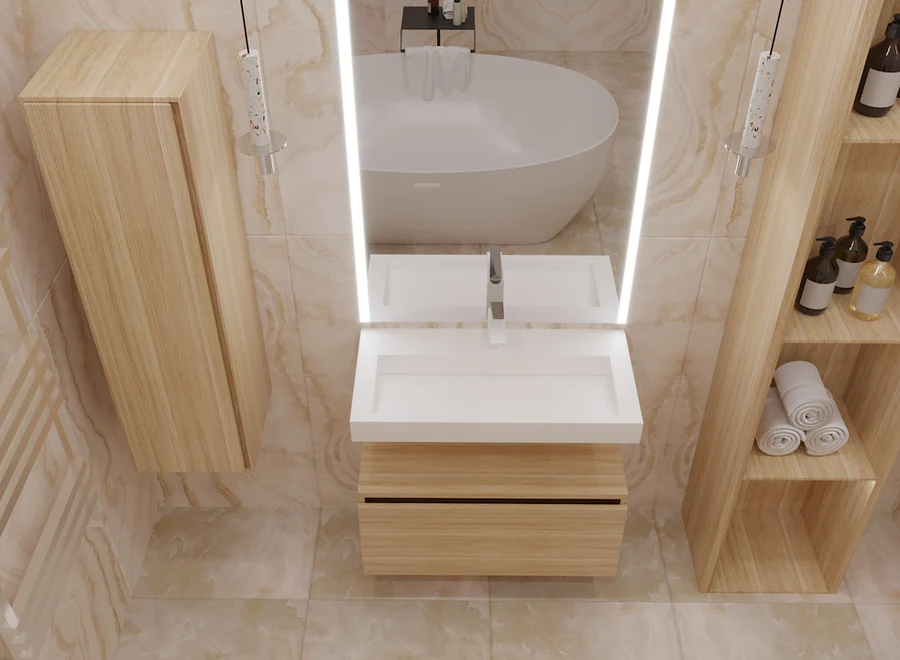 Раковина-моноблок Armadi Art Flat 859-080 455×802×80 мм, цвет белый матовый