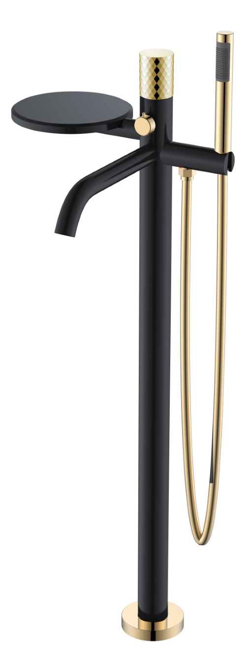 Смеситель для ванны напольный Boheme Stick 129-BG 330×320×986 мм, цвет золото — Основное изображение