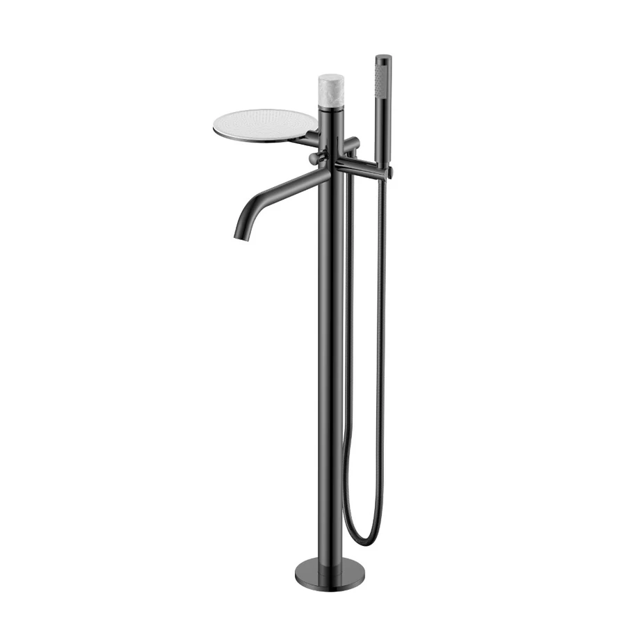 Смеситель для ванны напольный Boheme Stick 129-SGM-MR-GR 330×320×986 мм, цвет графитовый глянцевый