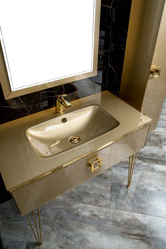 Раковина-моноблок Armadi Art Lucido 852-100-LIGHT GOLD 56×106×10 см, цвет золото — Основное изображение