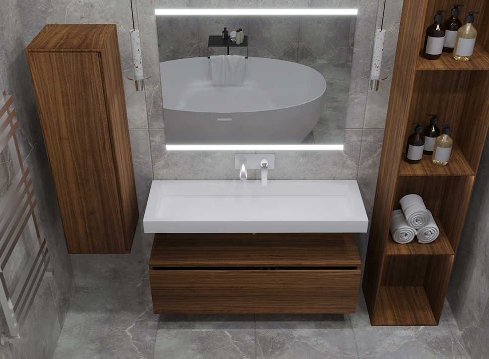 Раковина-моноблок Armadi Art Flat 859-100 455×1002×80 мм, цвет белый матовый — Основное изображение