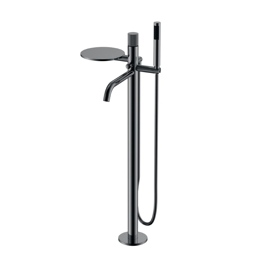 Смеситель для ванны напольный Boheme Stick 129-SGM.3 330×320×986 мм, цвет графитовый глянцевый