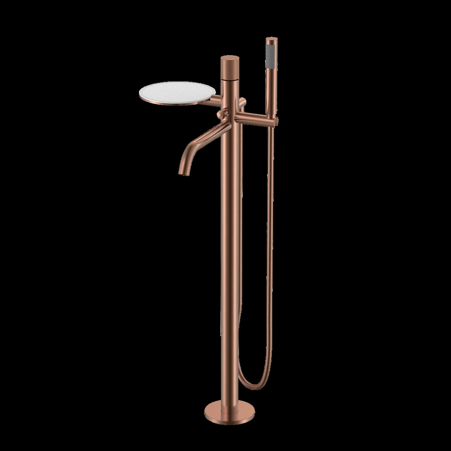 Смеситель для ванны напольный Boheme Stick 129-CB.4 330×320×986 мм, цвет медь брашированная