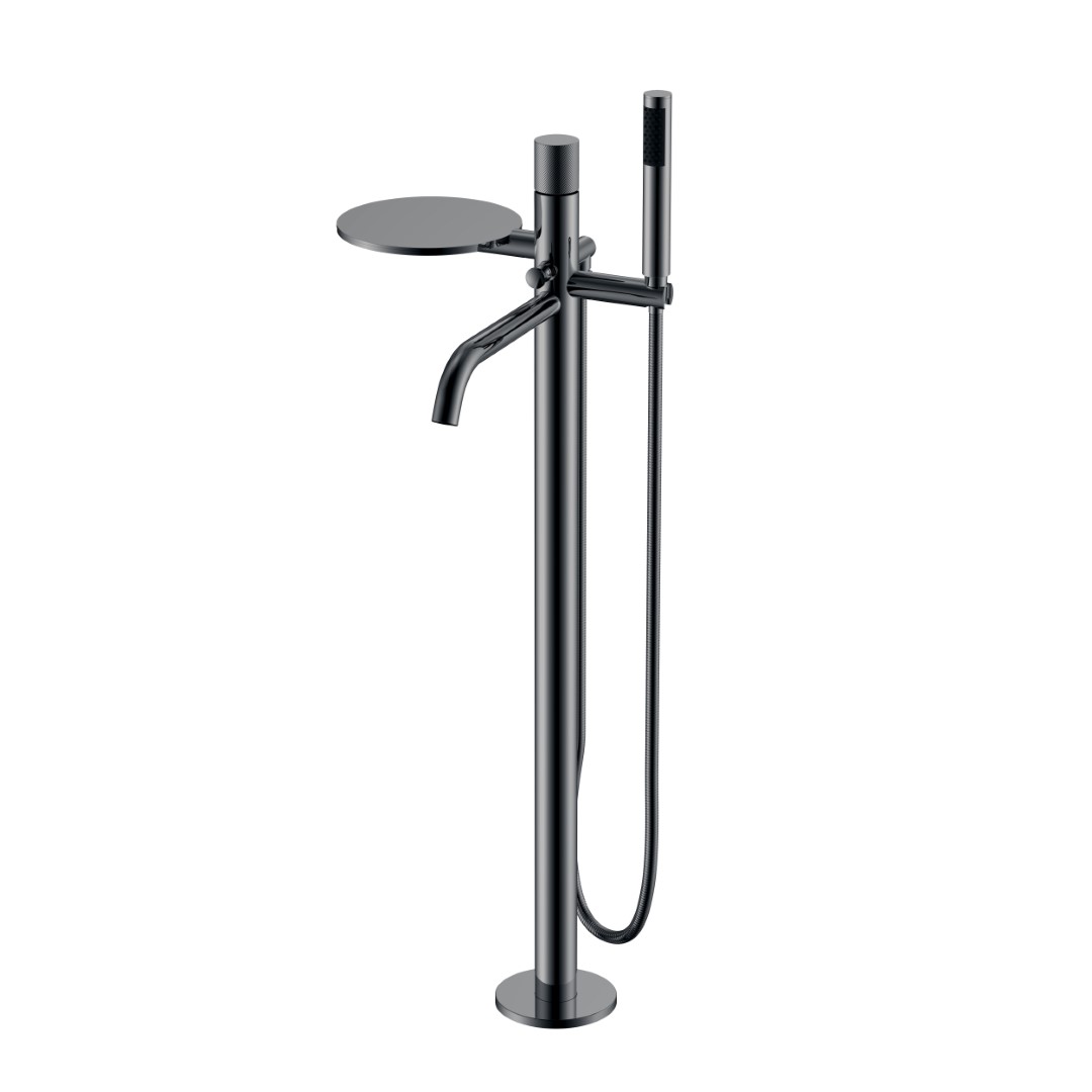 Смеситель для ванны напольный Boheme Stick 129-SGM.4 330×320×986 мм, цвет графитовый глянцевый — Основное изображение