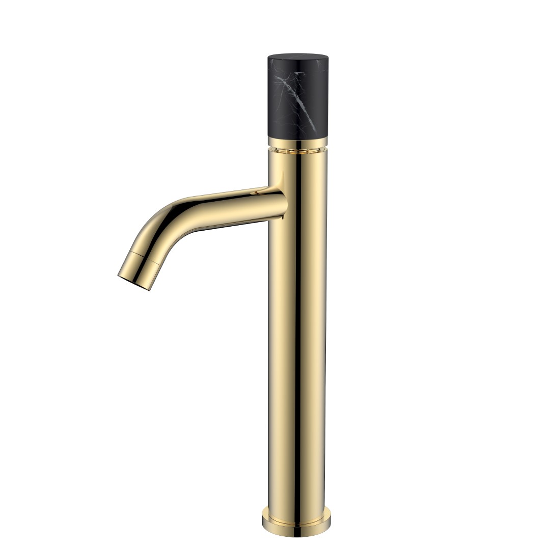 Смеситель для раковины-чаши Boheme Stick 122-G-MR-BLACK 160×45×331 мм, цвет золото — Основное изображение