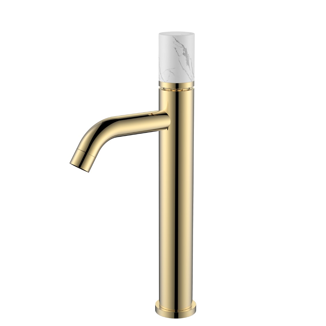 Смеситель для раковины-чаши Boheme Stick 122-G-MR-WHITE 160×45×331 мм, цвет золото — Основное изображение