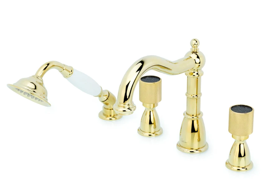 Смеситель на борт ванны Boheme Royal Cristal 395-ROYAL/CRST BLACK 193×360×196 мм, цвет золото