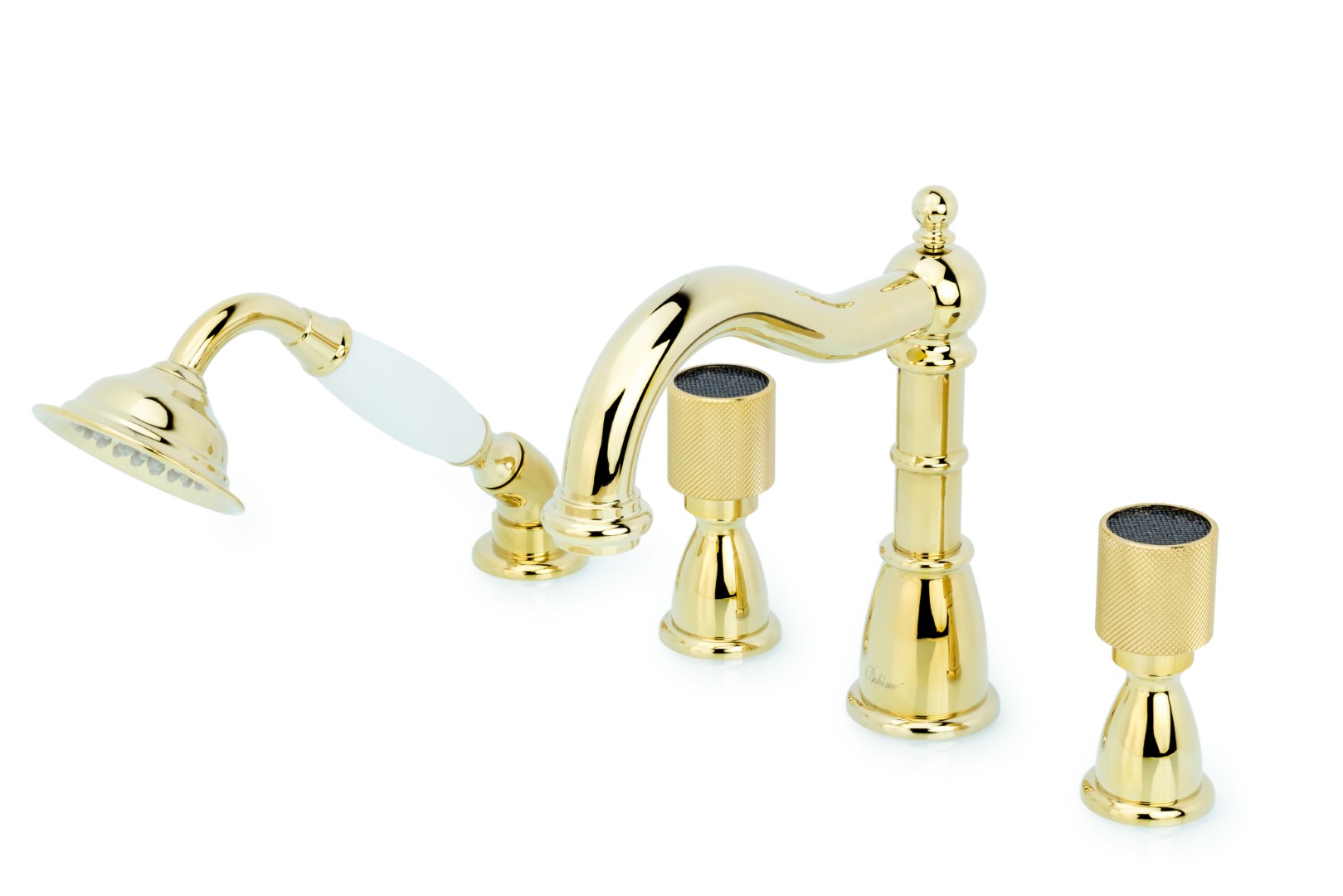 Смеситель на борт ванны Boheme Royal Cristal 395-ROYAL/CRST BLACK 193×360×196 мм, цвет золото — Основное изображение