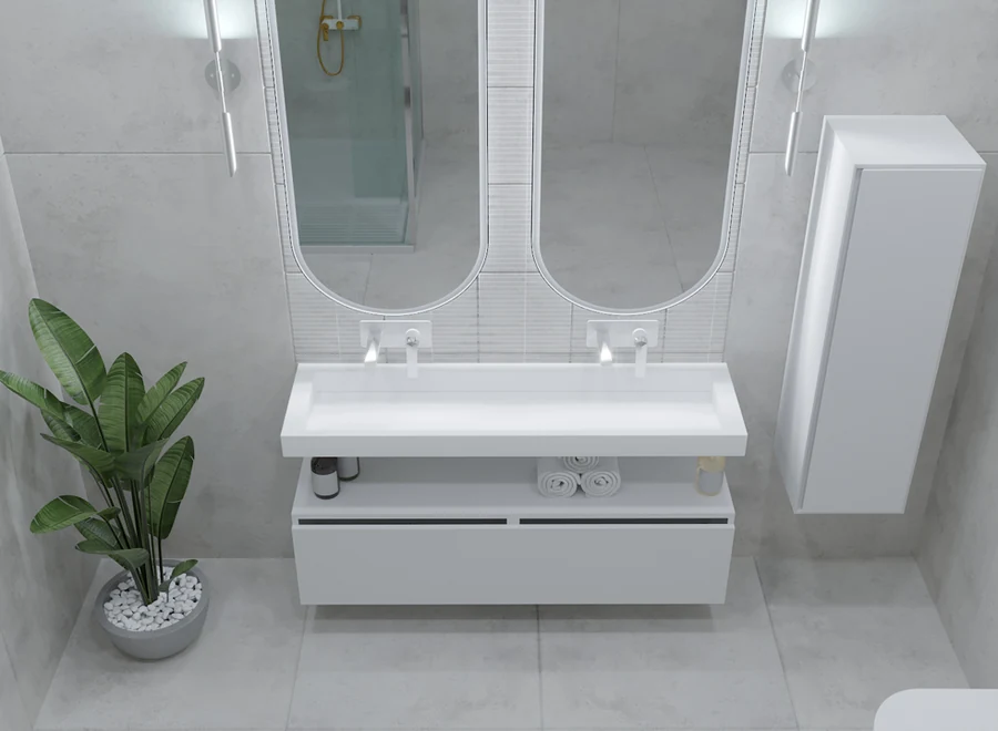 Раковина-моноблок Armadi Art Flat 859-140 455×1402×80 мм, цвет белый матовый